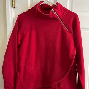 Athleta Petite Small Cozy Karma Asym Pullover in Red.